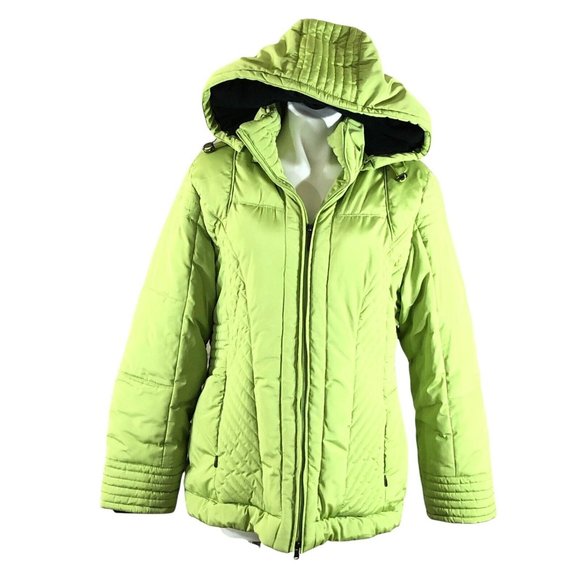 SJB Active Youth Girls Size L Green Puffer Winter Ski Coat Jacket W/ zip on Hood